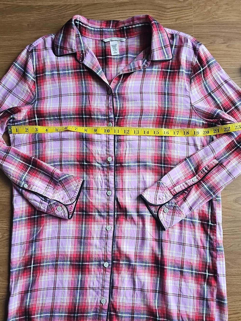 Victoria's Secret Long Slv Button Front Pink Red Plaid Flannel Sleep Dress Med